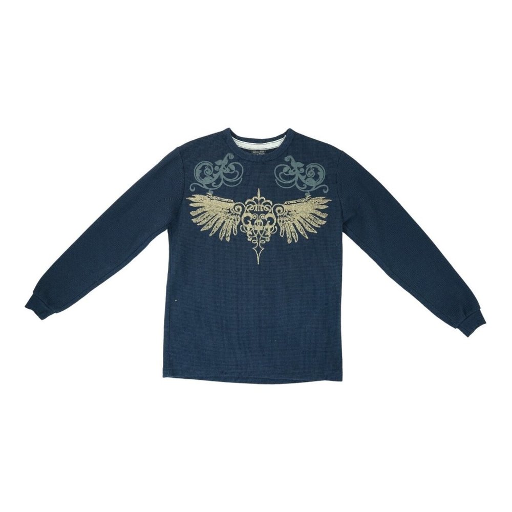 Indigo Thirty Medium 10/12 Boys wear Blue TShirt Cross & Wings Print Long Sleeve